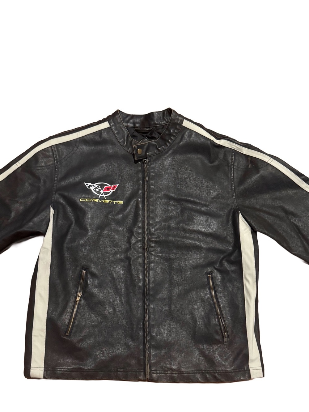 Black Corvette Leather Jacket with White Stripes